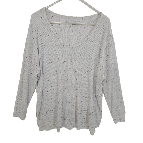 American Eagle Women's Long Sleeve Ribbed Knit Tunic Pullover Top Gray Size L - Picture 1 of 7